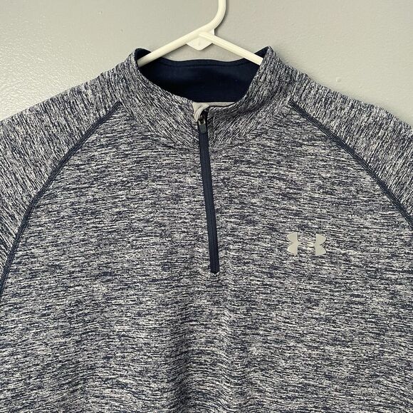 Under Armour Shirt Mens L 1/4 Zip Long‎ Sleeve Heat Gear Thermal Base Layer Blue - Picture 2 of 10